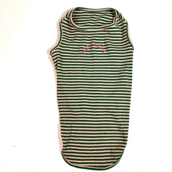 LITTLE BEAST 'Two Peas’ Sleeveless Dog Shirt Pink Green Ribbed Size XL - Picture 3 of 12